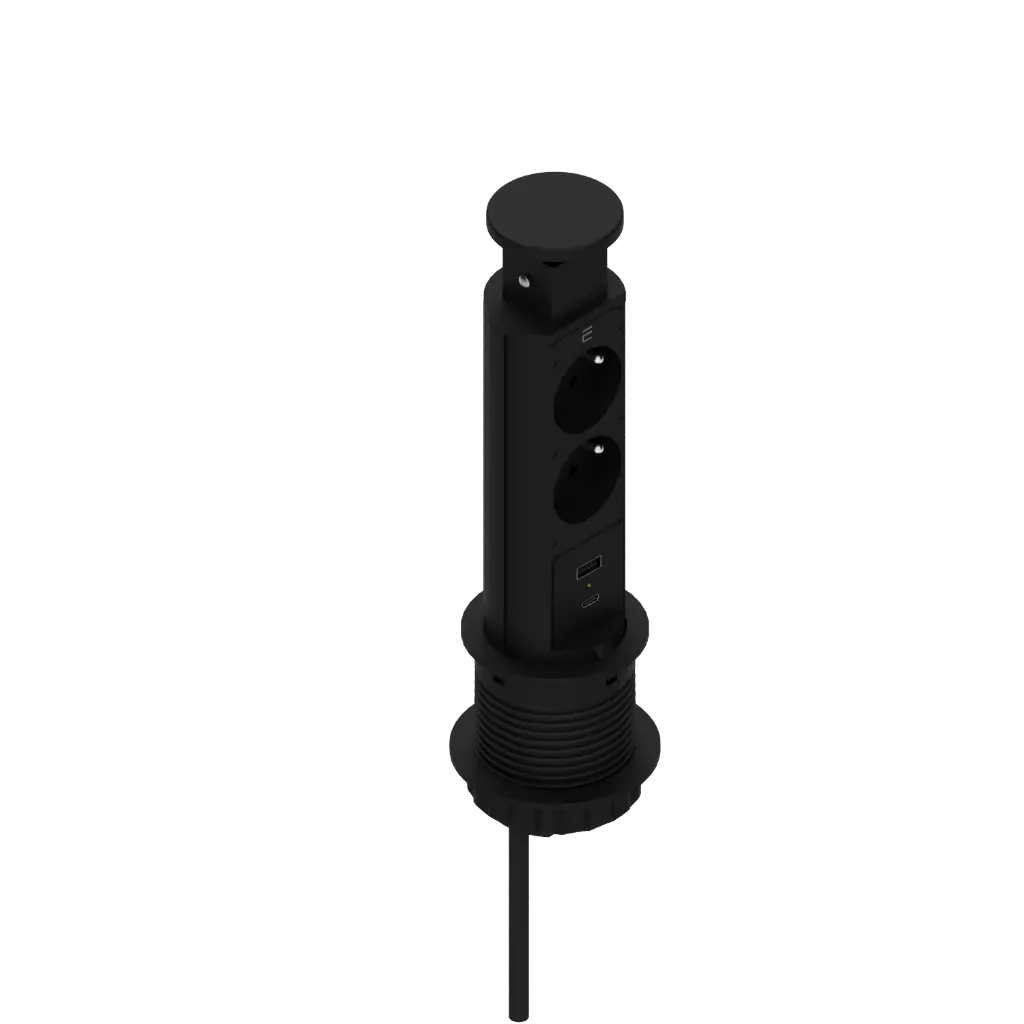[ETEB23.4.V1.F1] Tomada STANDARD SLIM PRO (2x tomadas + 1x USB A+C CR) (Preto, FR CEE 7-5 (E))